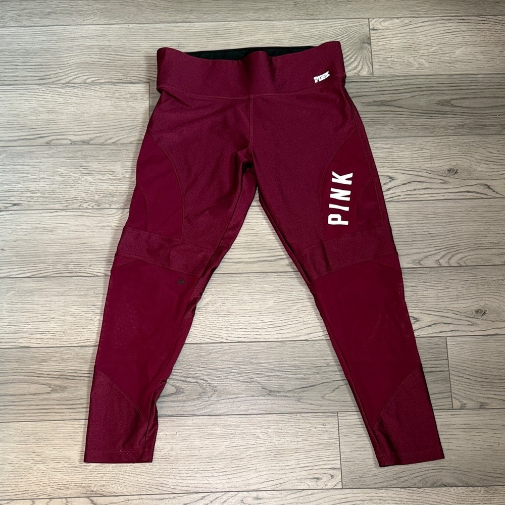 Victoria's Secret PINK Ultimate Shine Mesh Leggings Medium Burgundy